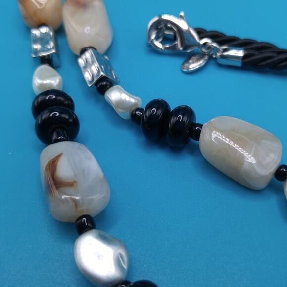 Chico's Long Beaded Necklace, Two Layer Pendant, Lucite Beads, Satin Cord, 34 In - Picture 13 of 13